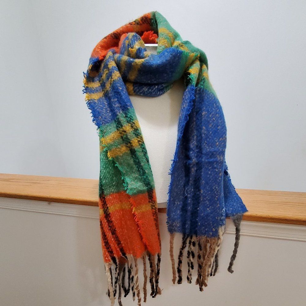 Plaid Multicolor Check Patterned Cozy Oblong Scar… - image 1